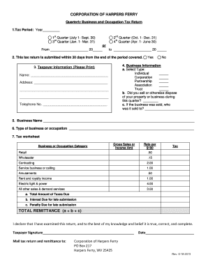 B&amp;O Tax Form Town of Harpers Ferry Harpersferrywv