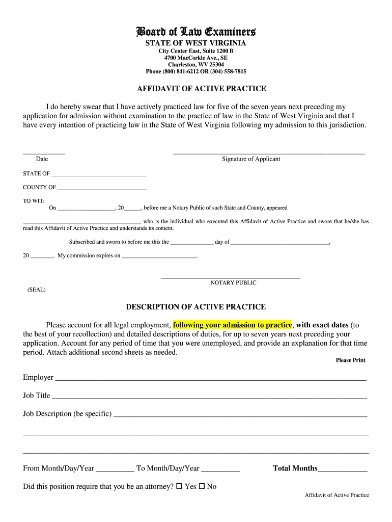 West Virginia Affidavit  Form