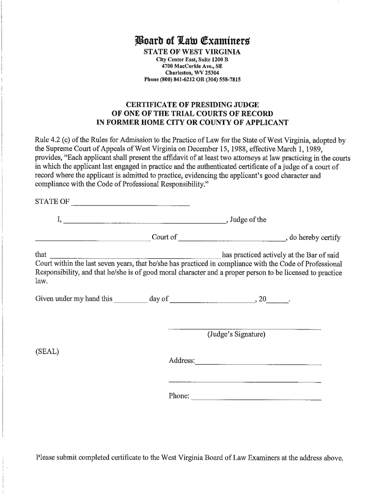 Certificate Presiding  Form