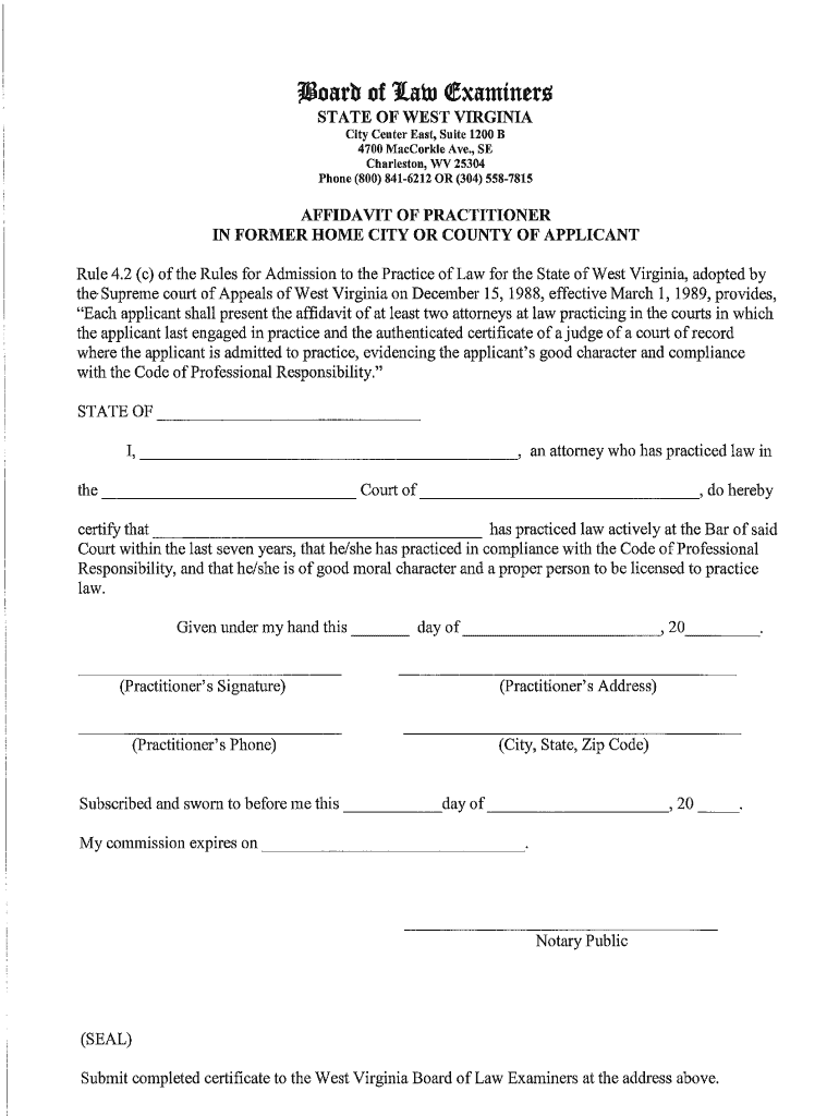 Affidavits of Practitioner West Virginia Judiciary  Form