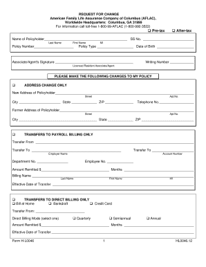Aflac Request for Change Form