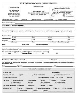 CITY of RUSSELLVILLE, ALABAMA BUSINESS APPLICATION Russellvilleal  Form