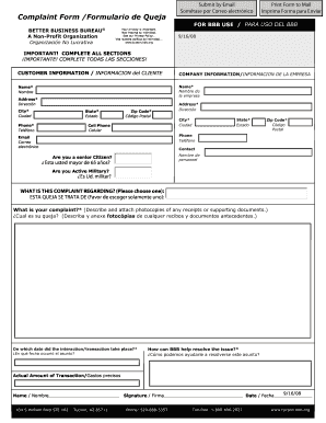 complaint form bbb print printable pdf fillable fill forms business bureau better sample response workplace receipt fake letter templates sign