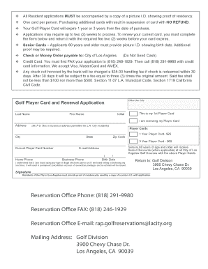 Golf Card Application City of Los Angeles Department of Recreation Golf Lacity  Form