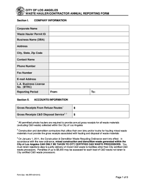 City of Los Angeles Waste Hauler Contractor Annual Reporting Form