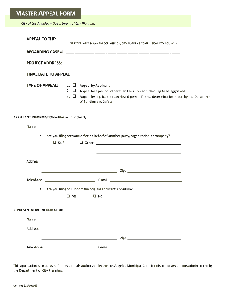 Master Appeal for City of Los Angeles Form