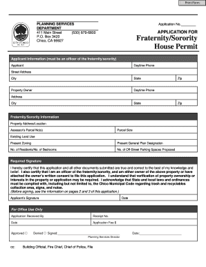 FraternitySorority House Permit City of Chico  Form