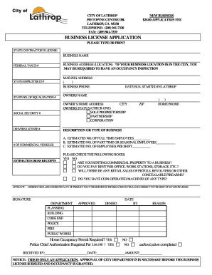 BUSINESS LICENSE APPLICATION City of Lathrop Ci Lathrop Ca  Form