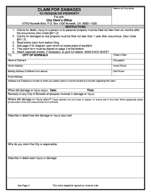 Claim Form City of Norwalk