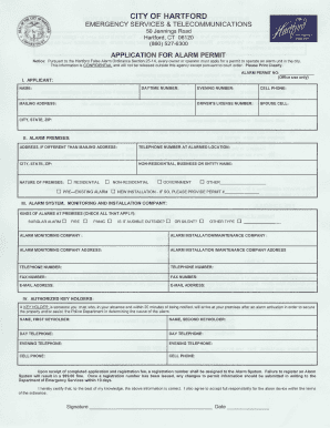 City of Hartford Alarm Permit Application  Form