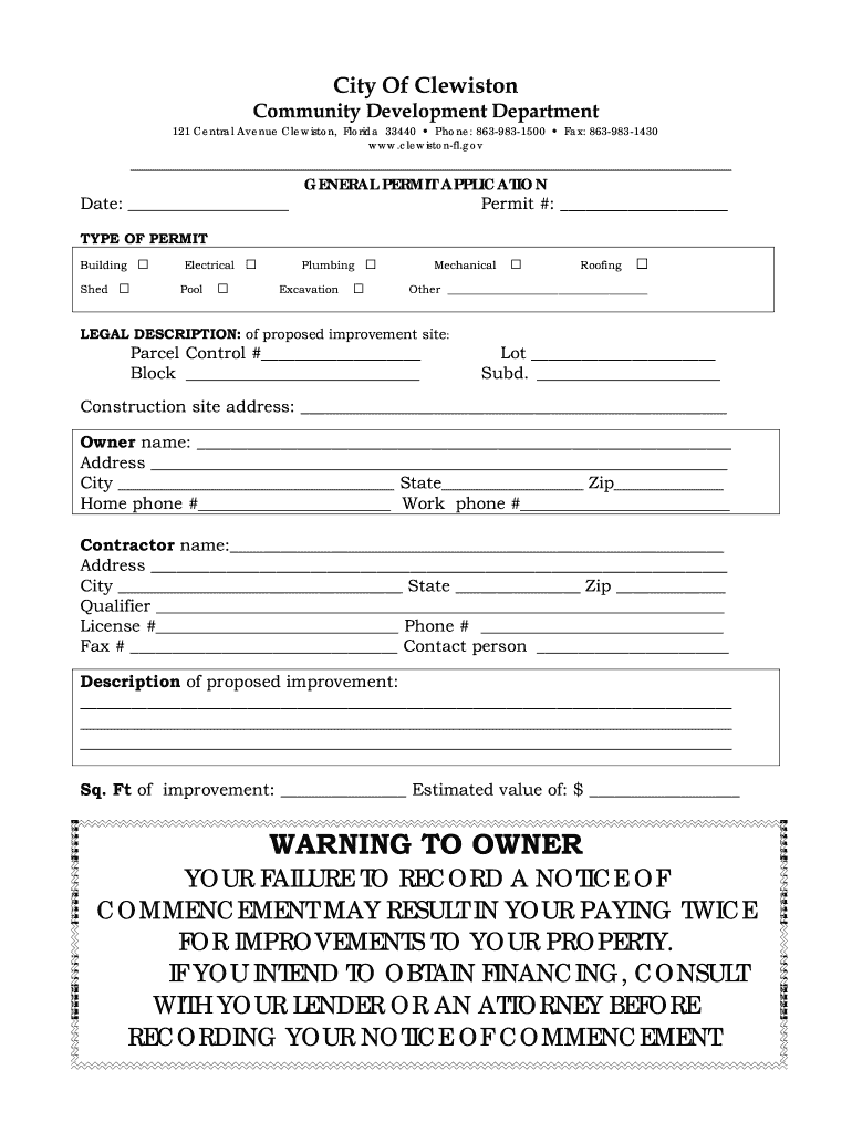 City of Clewiston Building Department  Form