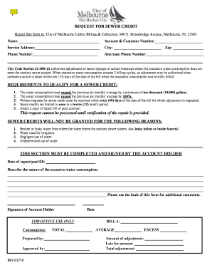 Request for Sewer Credit Application Form City of Melbourne, Florida Melbourneflorida