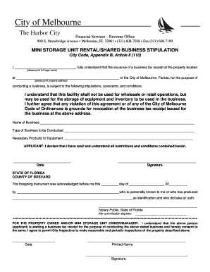 Mini Storage Unit Rentalshared Business Stipulation Form