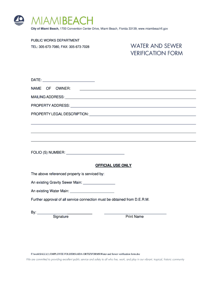 Water and Sewer Verification Form