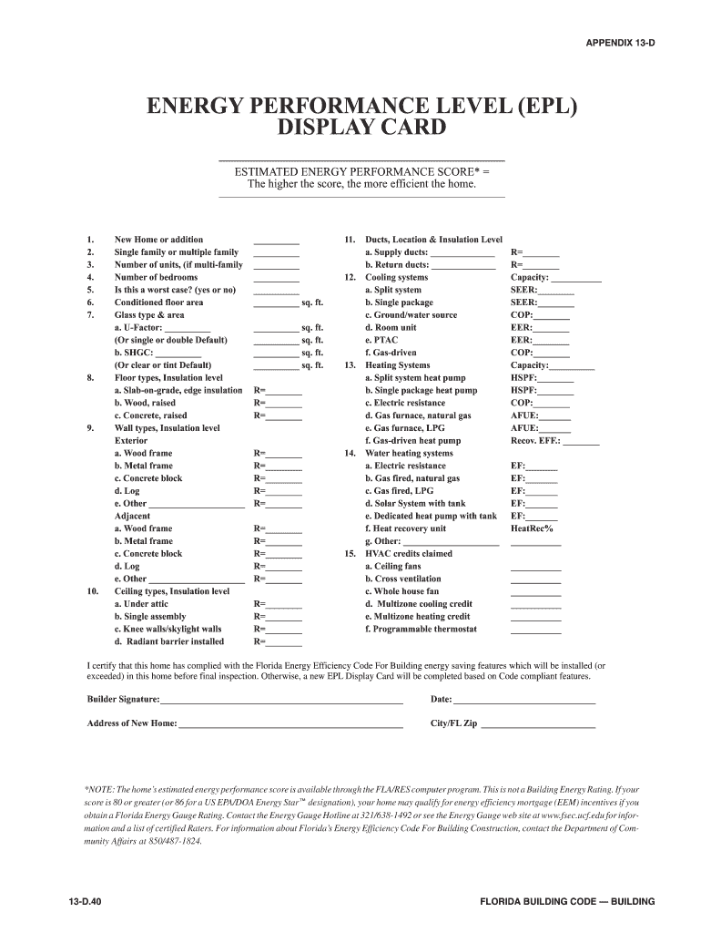 Energy Performance Level Epl Display Card  City of Neptune Beach  Ci Neptune Beach Fl