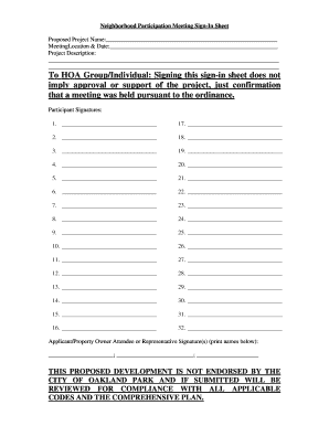 Hoa Sign in Sheet Template  Form