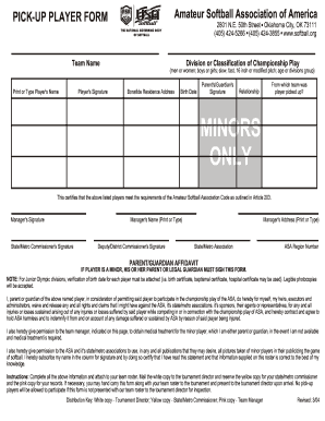 Official ASA Pick Up Player Form Boise Parks &amp; Recreation