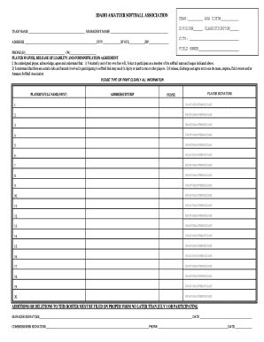 Idaho ASA Roster Form Boise Parks &amp; Recreation