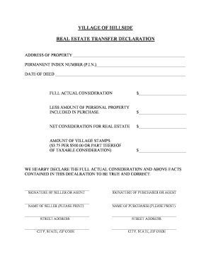 VILLAGE of HILLSIDE REAL ESTATE TRANSFER DECLARATION Hillside Il  Form