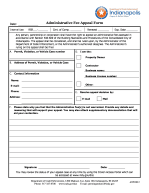 Administrative Fee Appeal Form Indianapolis