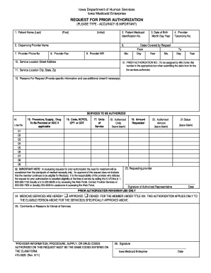 470 0829 Request for Piror Authorization Iowa Department of Dhs State Ia  Form