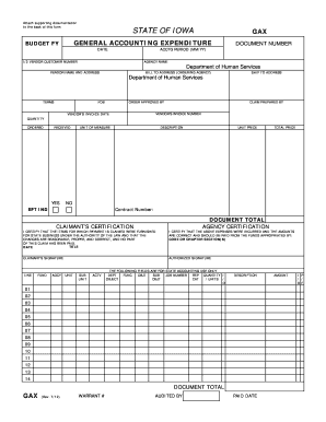 General Accounting Expenditure, Form GAX Iowa Department of Dhs State Ia