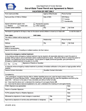 470 5079 Out of State Travel Permit and Agreement to Return Dhs State Ia  Form