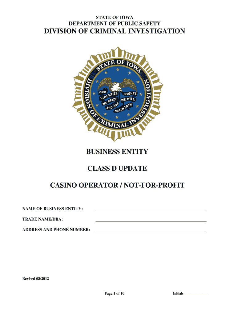  Class D Update for Casino Operators Form 2012-2024