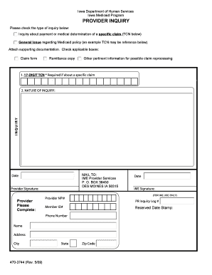 Provider Inquiry Claim Form 470 3744