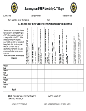 Journeyman PSEP Monthly Sign off Sheet  Form