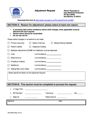 Adjustment Request Iowa Medicaid Enterprise Ime State Ia  Form