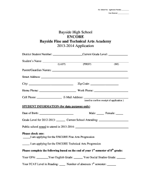 Bayside High School Encore Program Form