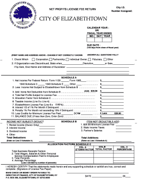  Elizabethtown Net Profits License Fee Return 2007