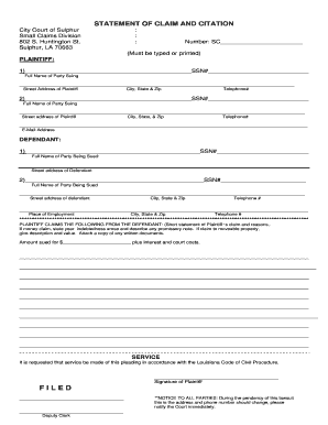 File Small Claims Court  Form