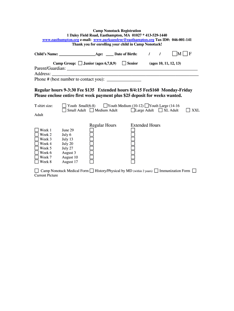 Camp Nonotuck  Form