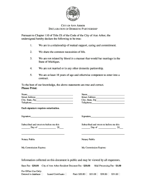 Ann Arbor Domestic Partnership  Form