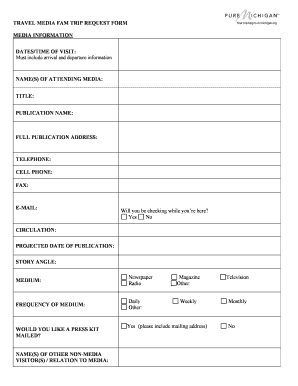 TRAVEL MEDIA FAM TRIP REQUEST FORM MEDIA