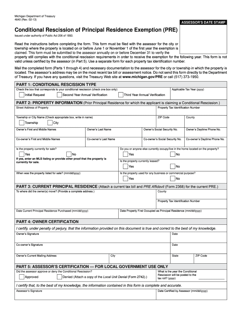  Michigan Department of Treasury 4640 Rev 12 10  Form 2013