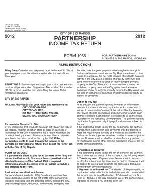 Form 1120 and Partnership Form 1065 City of Big Rapids Ci Big Rapids Mi