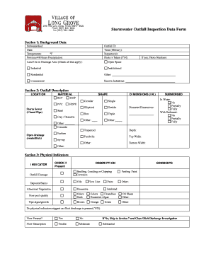 Stormwater Outfall Inspection Data Form the Village of Long Grove