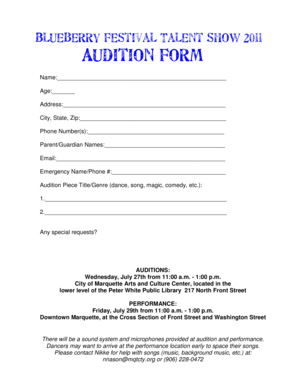 Talent Show Audition Form PDF