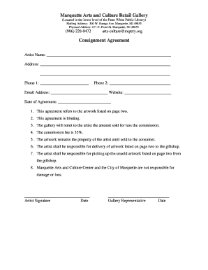 MACC Gift Shop Consignment BApplicationb City of Marquette Mqtcty  Form