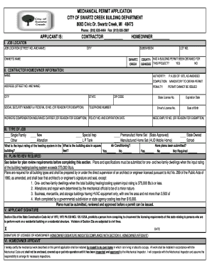 MECHANICAL PERMIT APPLICATION City of Swartz Creek Cityofswartzcreek  Form