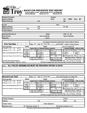 City of Troy Backflow Test Form