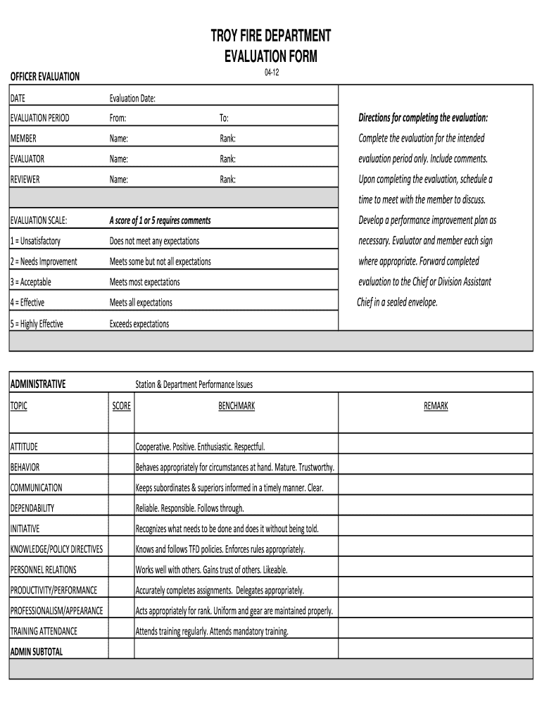  Firefighter Evaluation Form 2012-2024