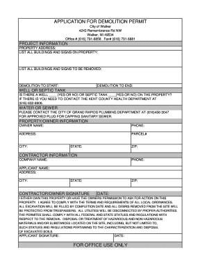 Application for Demolition Permit City of Walker Michigan Ci Walker Mi Form