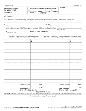 Account of Fiduciary, Short Form Michigan Courts State of Michigan Barrycounty