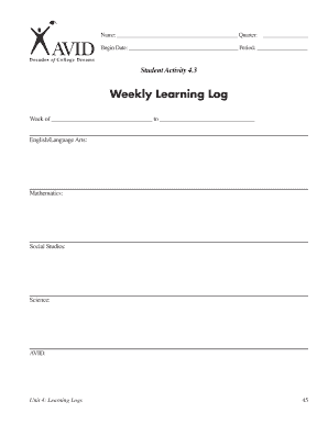 Weekly Learning Log Hs Fisd  Form