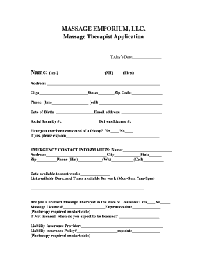 Therapist Employment Application  Form