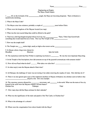 Engineering an Empire the Maya Worksheet Answer Key  Form